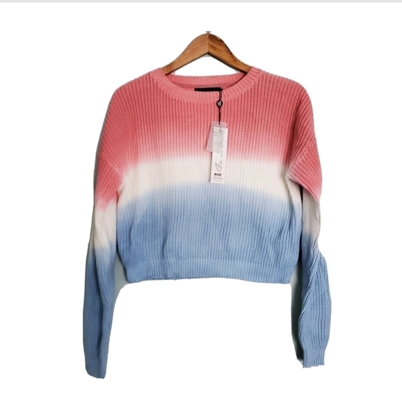 NEW MinkPink Dip Dye Blue Pink Crop Sweater - Picture 4 of 6